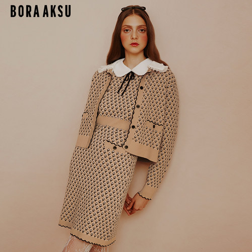 BORAAKSU提花卡其针织连衣裙