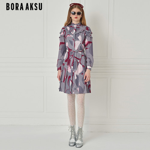 BORAAKSU泡泡袖抽象印花连衣裙