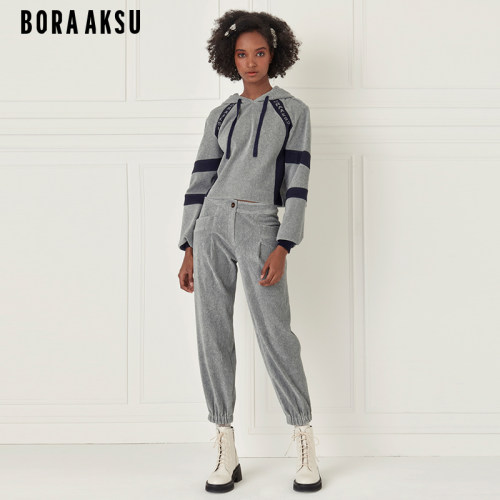 BORAAKSU浅灰灯芯绒收脚长裤