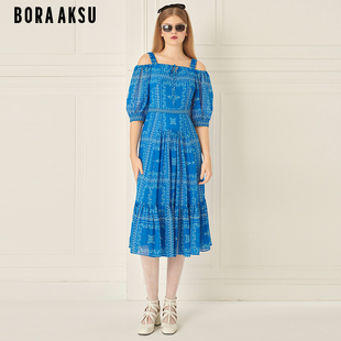 BORAAKSU2024新品欧式宫廷风大马士革纹露肩印花连衣裙B1EBW62800