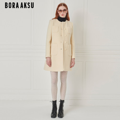 BORAAKSU奶油白毛呢大衣