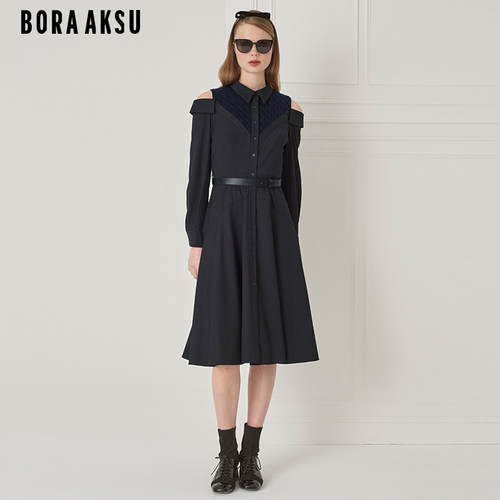 BORAAKSU羊毛针织拼接腰带连衣裙