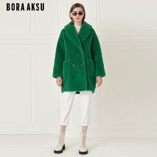 BORAAKSU颗粒绒大翻领大衣外套
