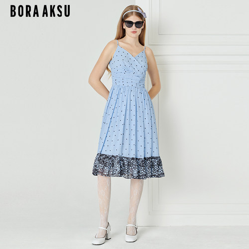BORAAKSU压褶抹胸吊带连衣裙