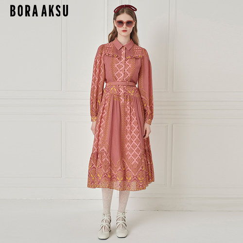 BORAAKSU褶裥印花连衣裙