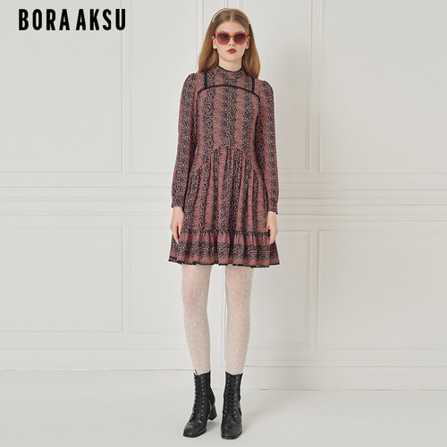 BORAAKSU复古立领印花连衣裙