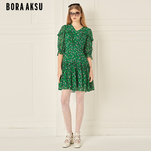 BORAAKSU泡泡袖印花连衣裙