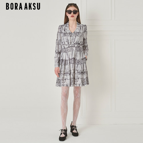 BORAAKSU抽象印花长袖连衣裙