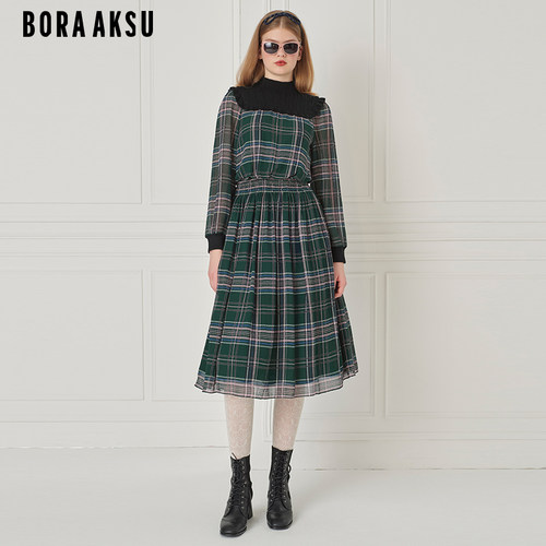BORAAKSU泡泡袖针梭连衣裙