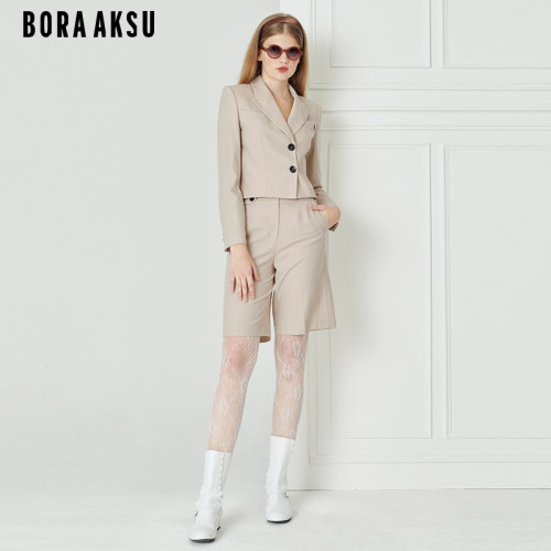 BORAAKSU绵羊毛杏色西装五分裤