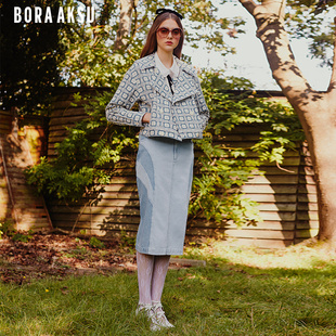 BORAAKSU2024春季新品花边翻领宫廷风刺绣牛仔夹克外套B1EBW14160