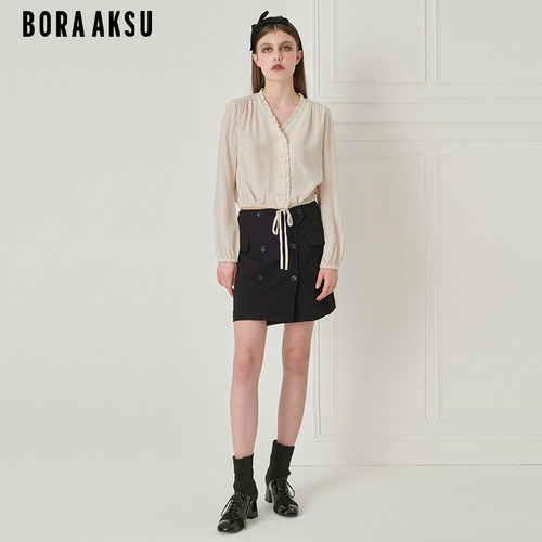 BORAAKSU桑蚕丝V领长袖衬衣