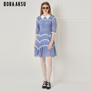 宫廷泡泡袖 桑蚕丝混纺蕾丝连衣裙B1DFW67010 新品 BORAAKSU2023夏季