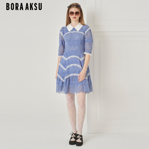 BORAAKSU桑蚕丝混纺蕾丝连衣裙