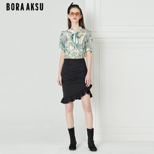 BORAAKSU桑蚕丝蝴蝶结印花衬衫