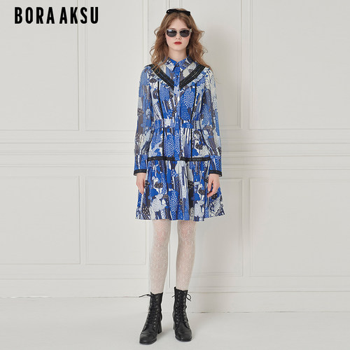BORAAKSU衬衫领印花连衣裙