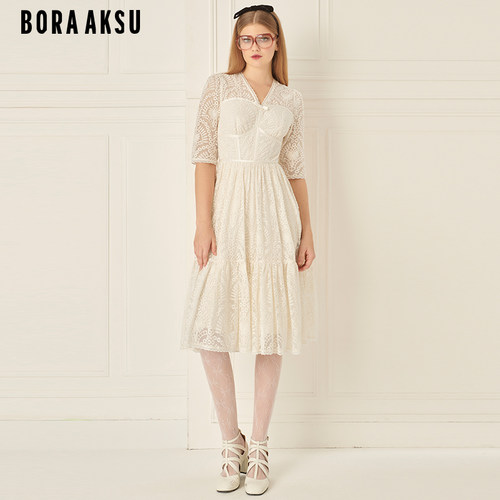 BORAAKSUV领荷叶边蕾丝连衣裙