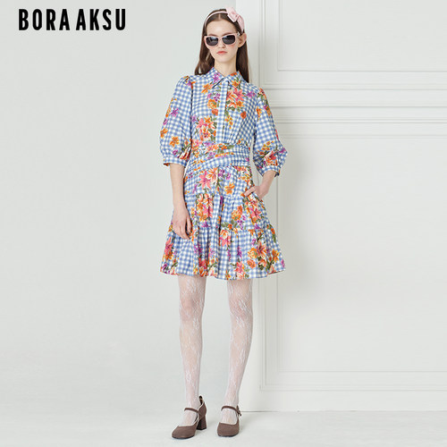 BORAAKSU格纹印花衬衫连衣裙