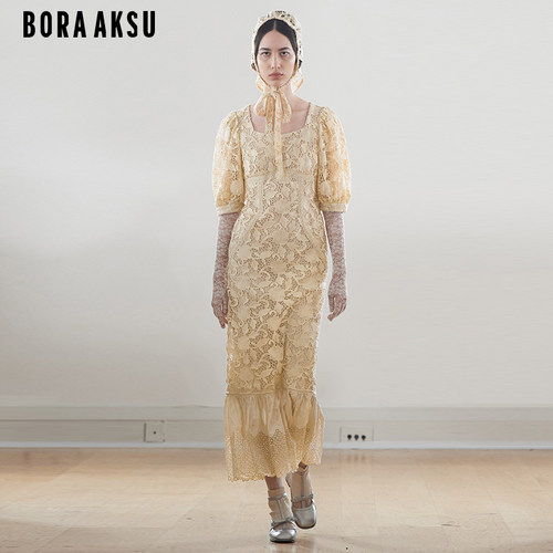 BORAAKSU钻石方领蕾丝连衣裙