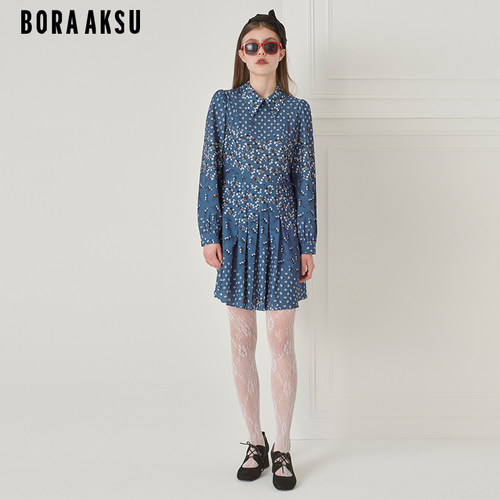 BORAAKSU彼得潘领褶裥印花连衣裙