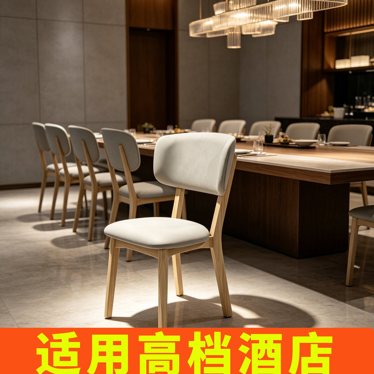 北欧小全季酒店同款实木餐椅软包图片
