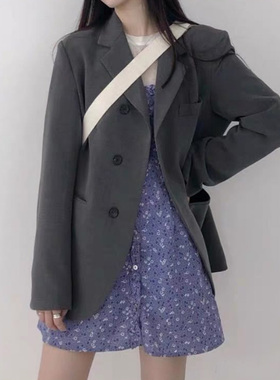 灰色小西装女韩版休闲宽松西装ins复古外套春秋百搭小西服学生潮