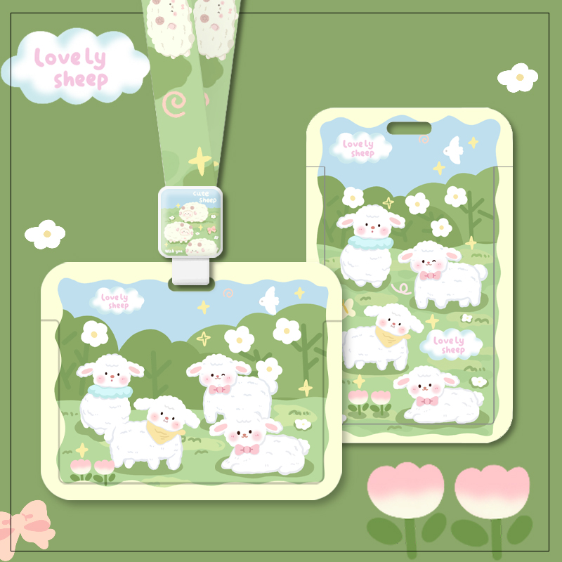 卡通校园卡套学生挂脖饭卡校牌保护套挂绳钥匙扣创意横版护士胸牌医生工作证件套门禁卡片地铁公交羊城通卡包