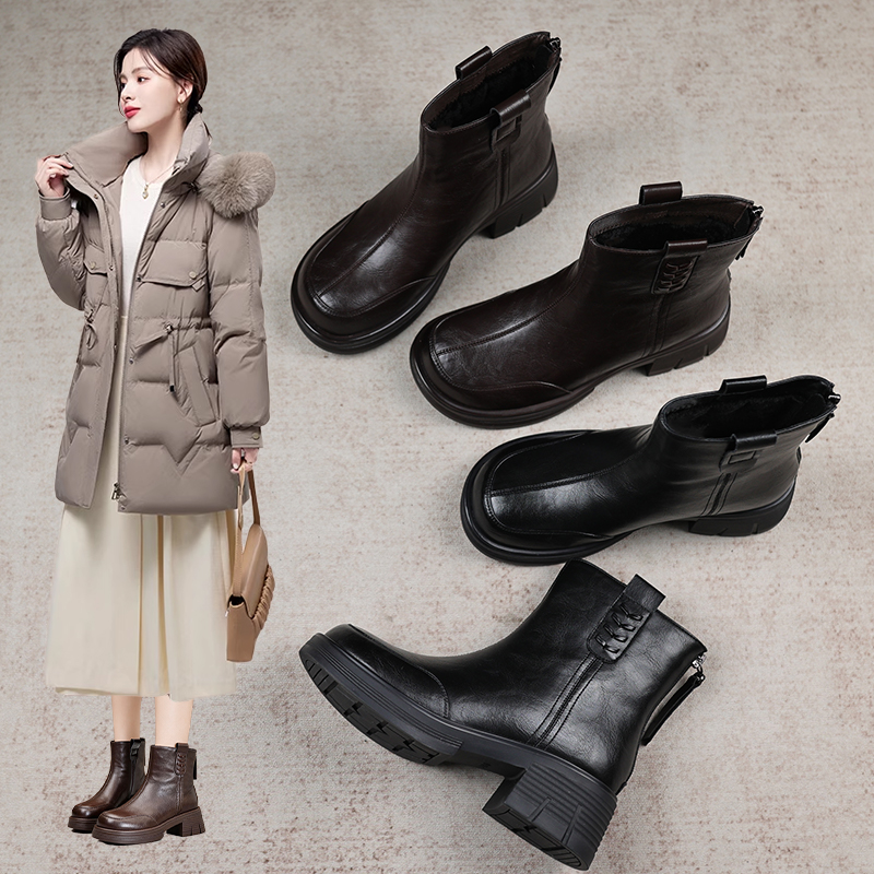 真皮加绒保暖妈妈棉鞋