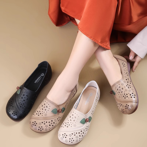 品牌妈妈鞋全牛皮软底夏季新款