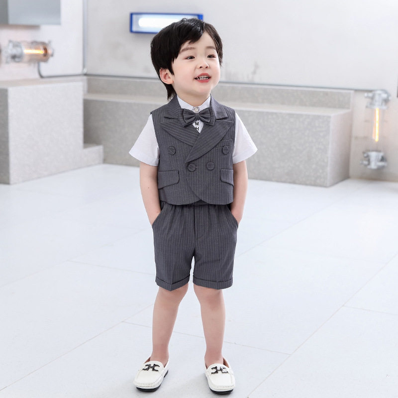 一岁宝宝周岁礼服夏季短袖西装马甲套装小男童生日正装宴会服儿童
