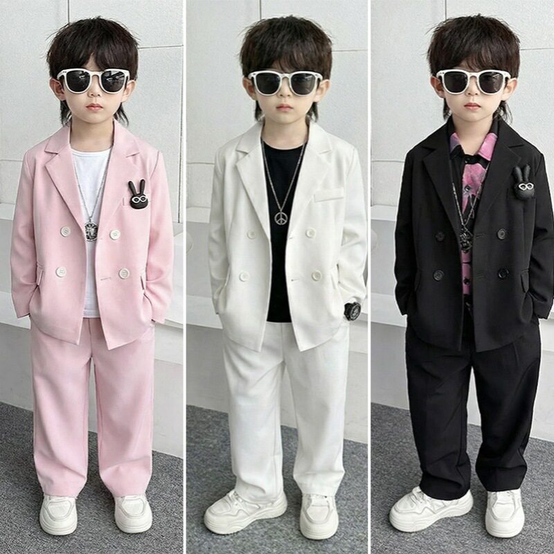 儿童西服春秋新款帅气男童休闲西装外套小童花童婚礼主持礼服套装