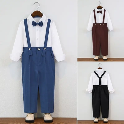 男童礼服幼儿园园服合唱表演演出服长袖背带长裤英伦风小西装套装
