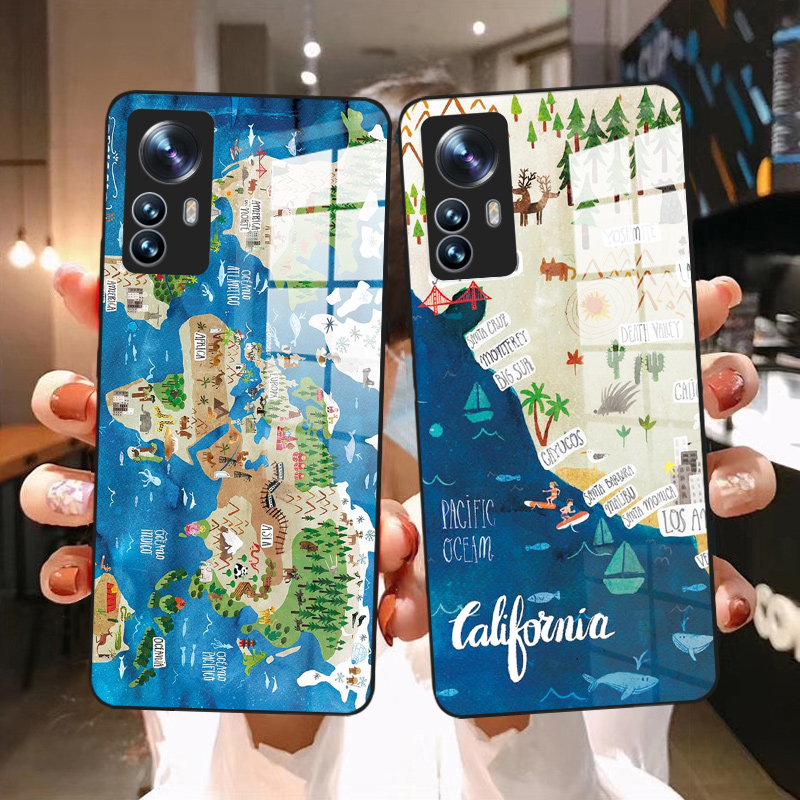 卡通地图创意旅行插画手机壳