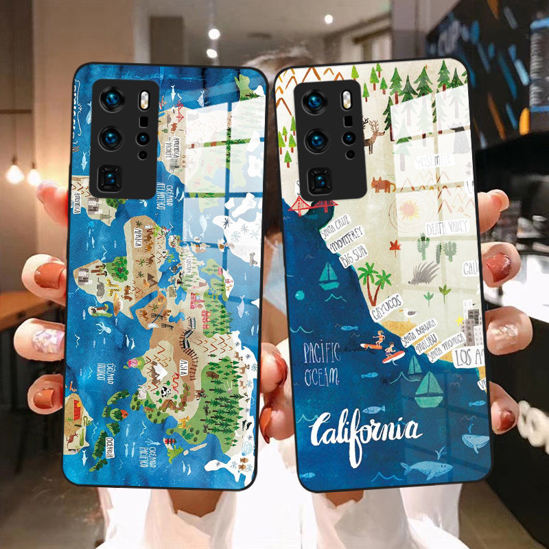 卡通地图创意旅行插画手机壳