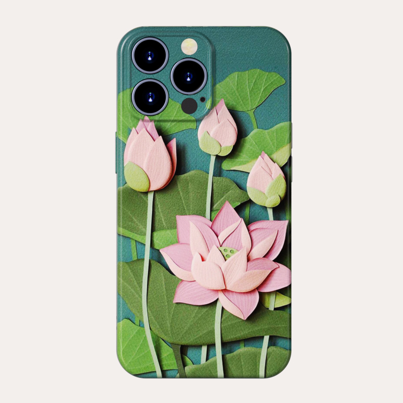 清新荷花手机壳小众全包图案