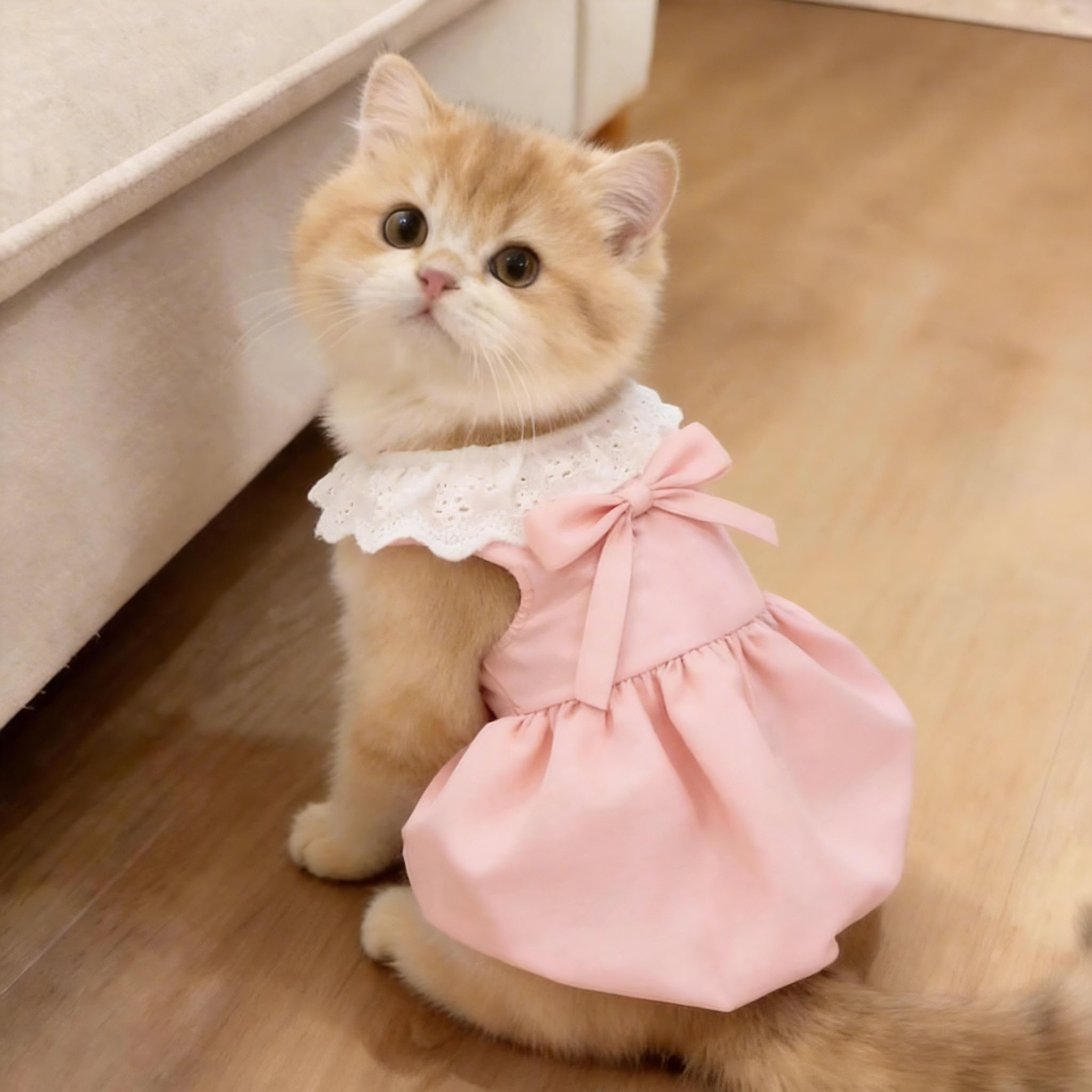 猫咪裙子夏季薄款可爱蕾丝南瓜裙