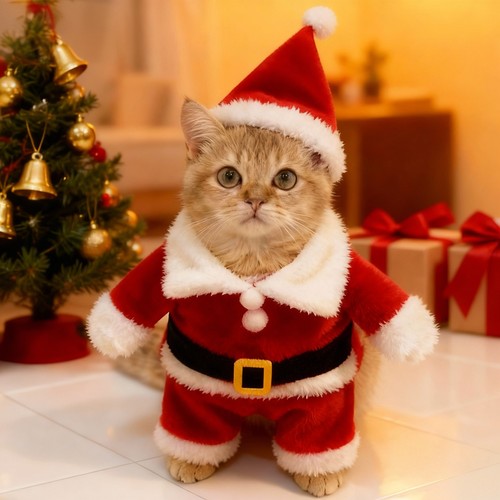 猫咪服装圣诞老人红色毛绒连体衣