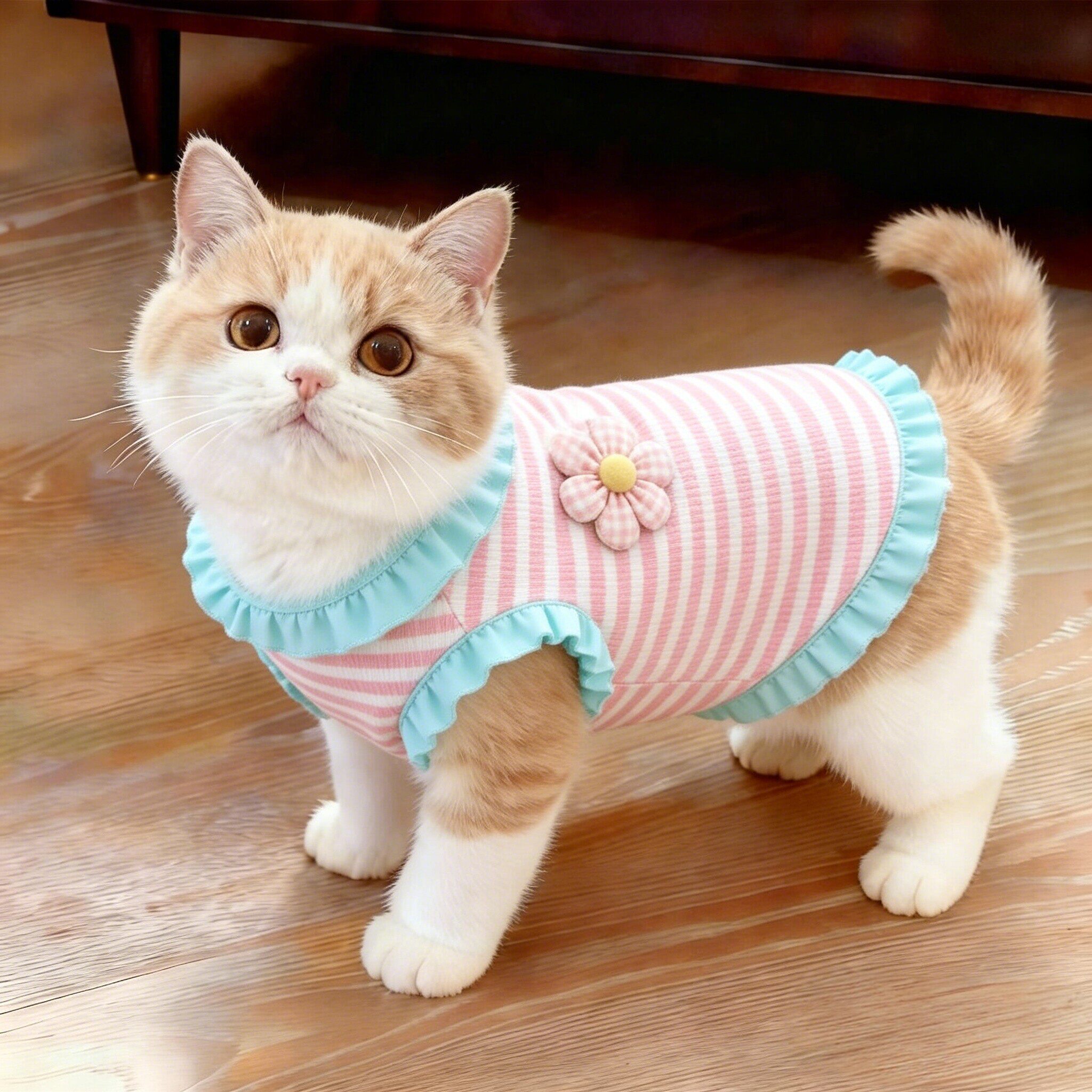 猫咪衣服夏季薄款透气荷叶边吊带可牵引防掉毛布偶金渐层狗狗背心