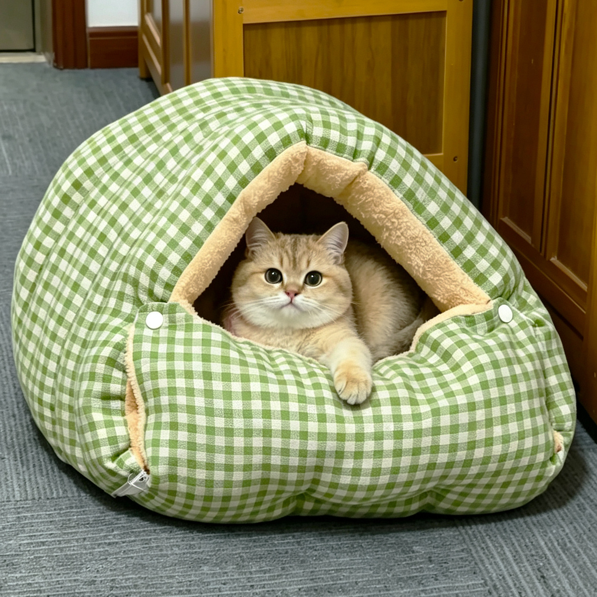 猫窝保暖格子封闭窝可拆洗加绒