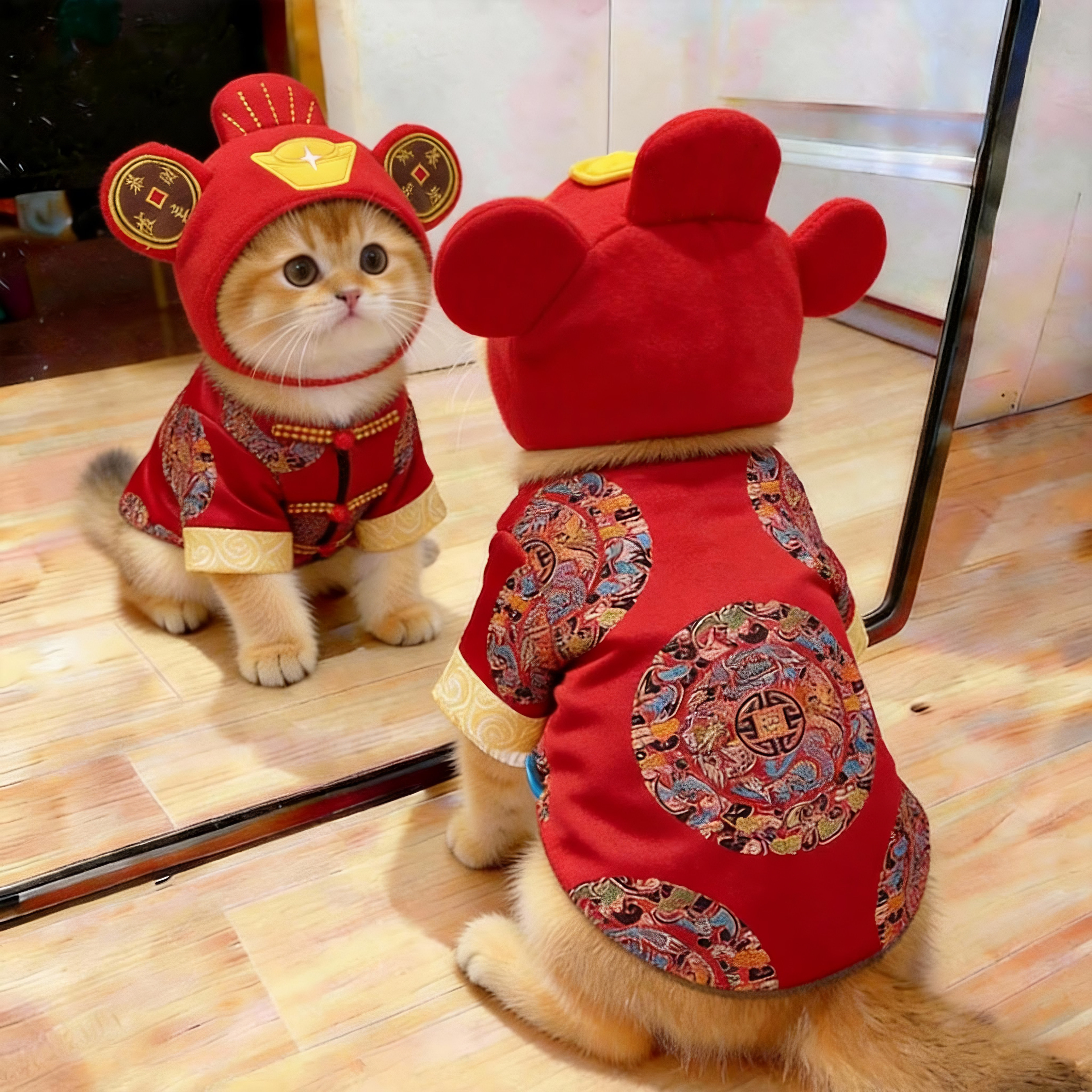 猫咪衣服新年喜庆盘扣唐装加绒加厚英短美短幼猫宠物狗狗秋冬保暖