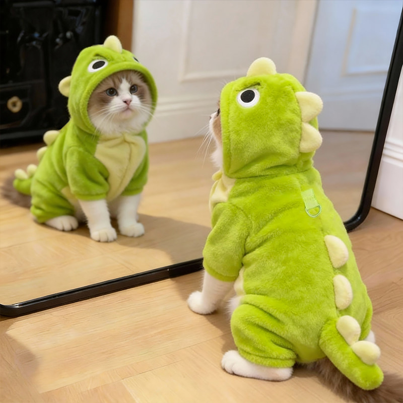 猫咪衣服秋冬款加绒加厚可爱恐龙
