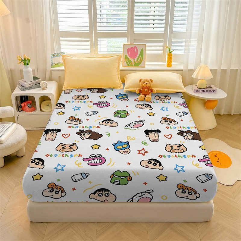 蜡笔小新儿童卡通水晶绒床笠冬季加厚保暖床罩1.5m加绒床垫保护套
