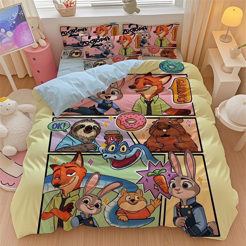 儿童卡通疯狂动物城全棉床单四件套1.5m床纯棉被套被单床笠三件套,床上用品,床品套件/四件套/多件套,淘宝优惠券,粉丝福利购,淘宝优惠卷