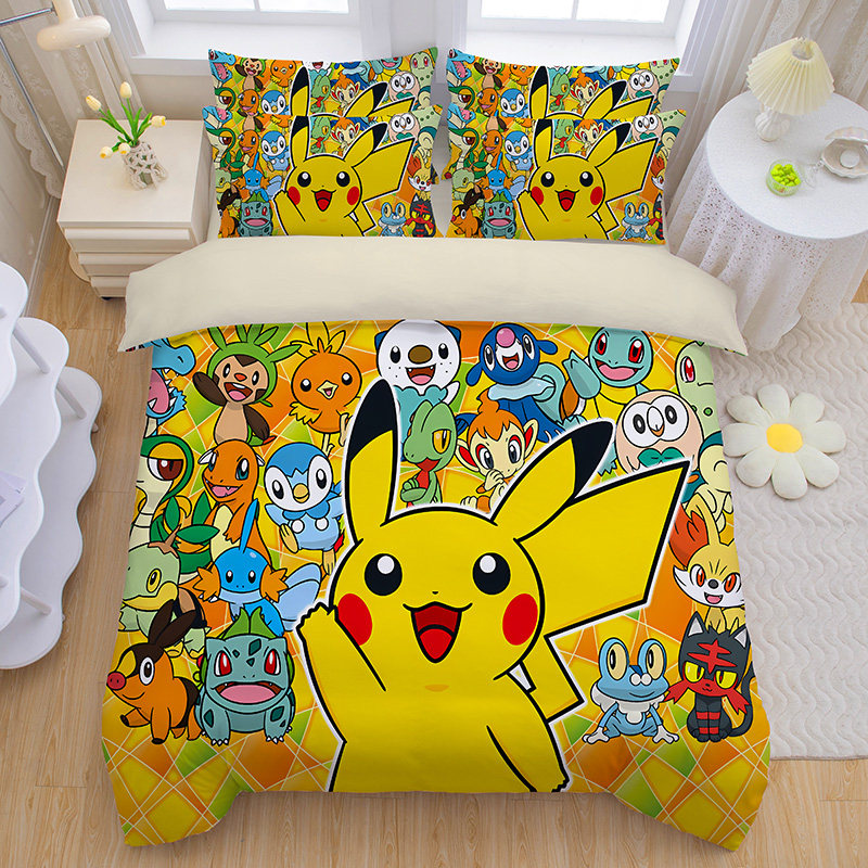 儿童卡通皮卡丘全棉床单四件套可爱宝可梦男孩纯棉被套被单三件套