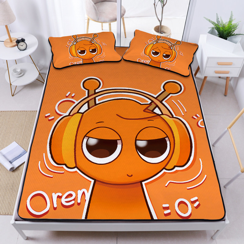 夏季儿童卡通节奏盒子冰丝席三件套学生宿舍单人凉席子折叠空调席