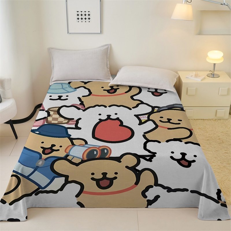 可爱儿童卡通线条小狗冬季水晶绒床单单价女孩单人被单学生床铺单,床上用品,床单,淘宝优惠券,粉丝福利购,淘宝优惠卷