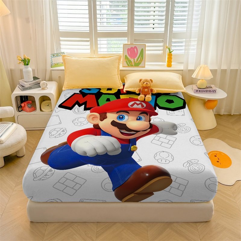 儿童卡通马里奥冬季水晶绒床笠单件席梦思床垫保护套1.5m防尘床罩