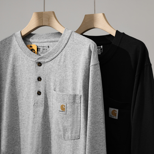 Carhartt K128卡哈特T恤休闲工装纯棉宽松口袋美潮纽扣亨利领长袖