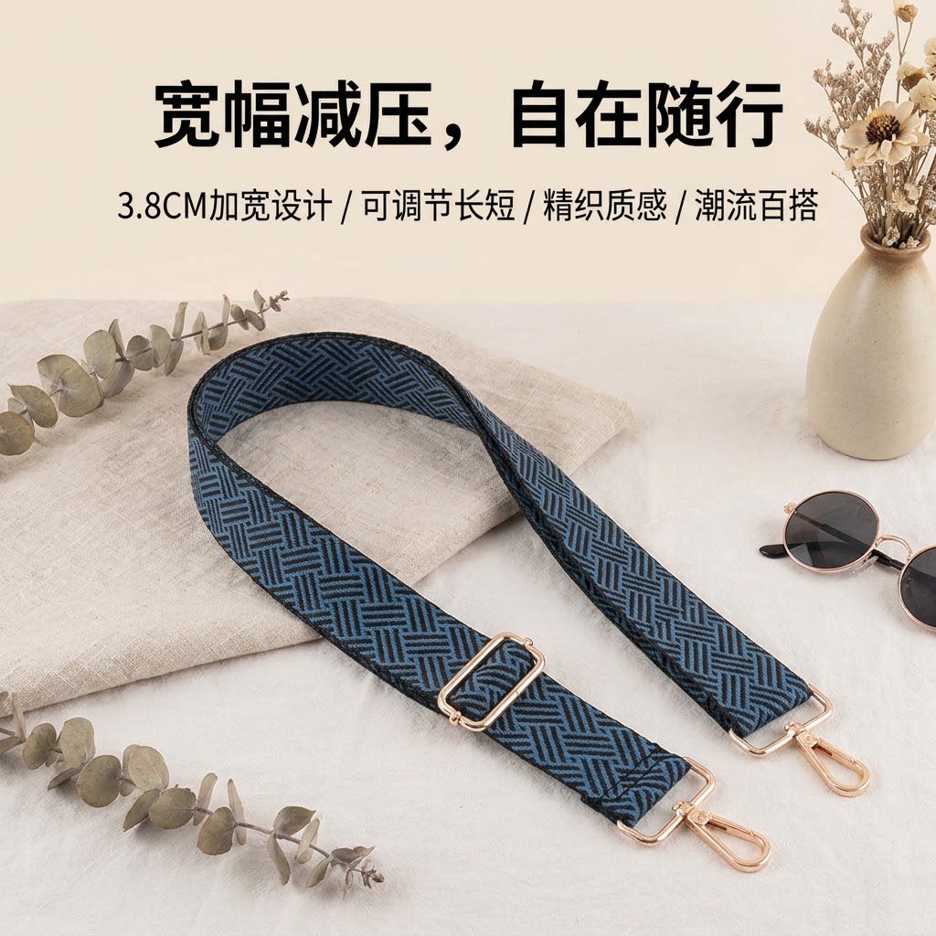 深蓝色宽肩带包包替换肩带加宽减压可调节长度时尚斜挎单肩背带款