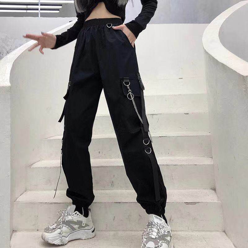 夏季新款运动休闲裤女高腰显瘦宽松百搭嘻哈工装直筒束脚裤子